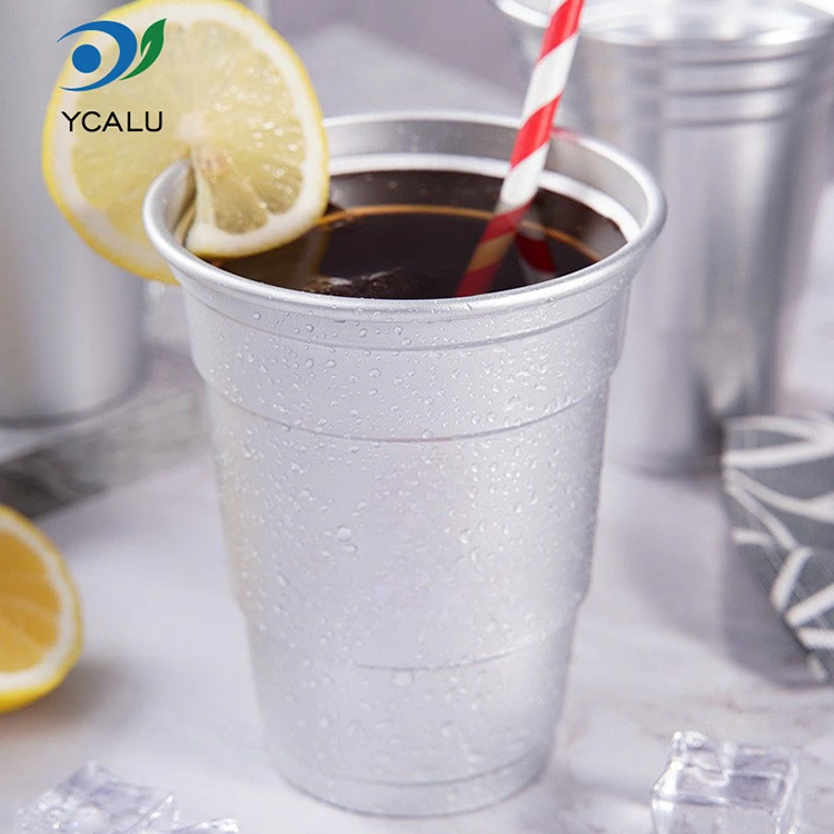 Tazza per bevande monouso personalizzata in foglio di alluminio da 16 once