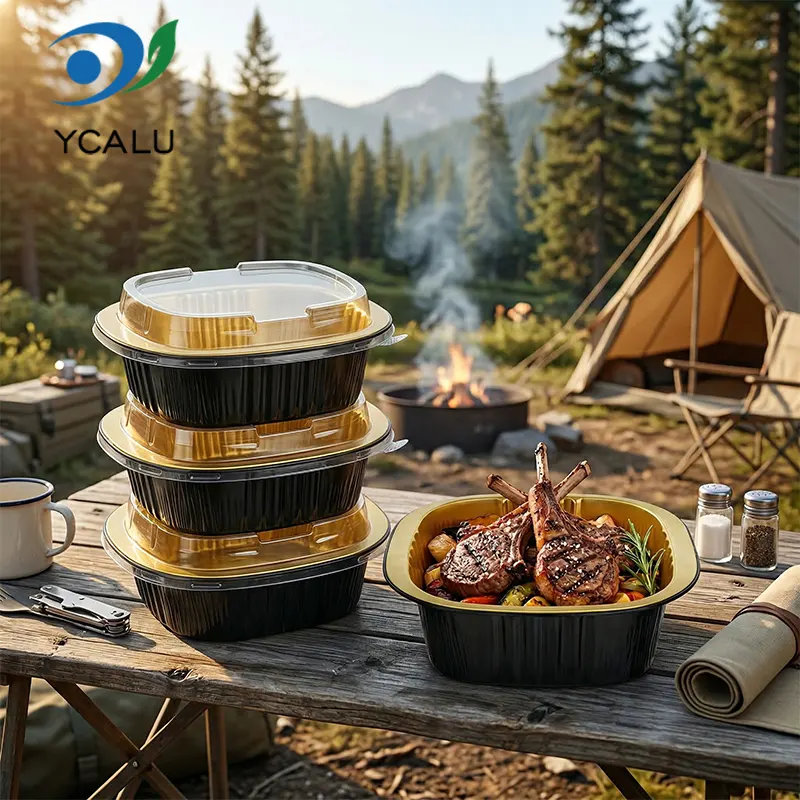 Contenitori in foglio di alluminio monouso binaurale quadrato nero oro