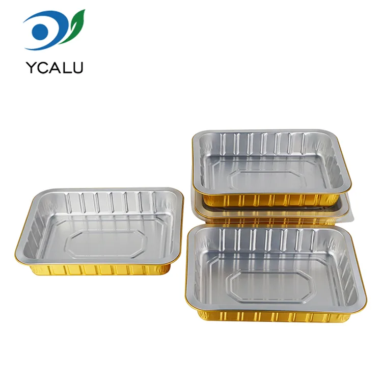 Contenitori monouso in foglio di alluminio rettangolare dorato per catering Contenitori monouso in foglio di alluminio rettangolare dorato per catering