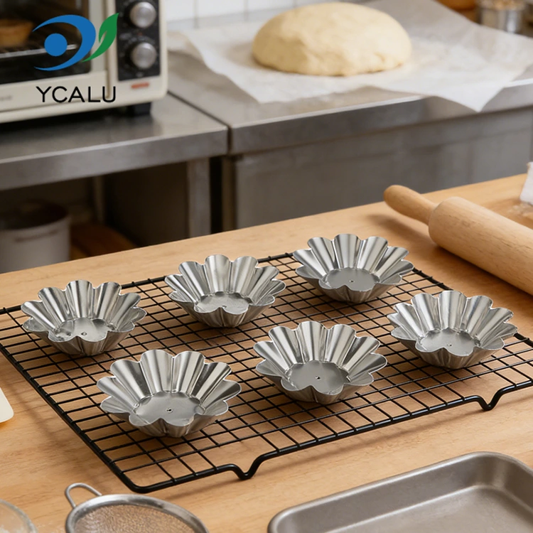 Vassoio per crostata di uova di crisantemo usa e getta Contenitori per alimenti in foglio di alluminio argentato