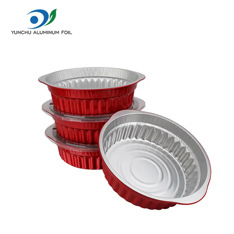 Vaso di vaso caldo usa e getta e contenitori in alluminio rosso in alluminio