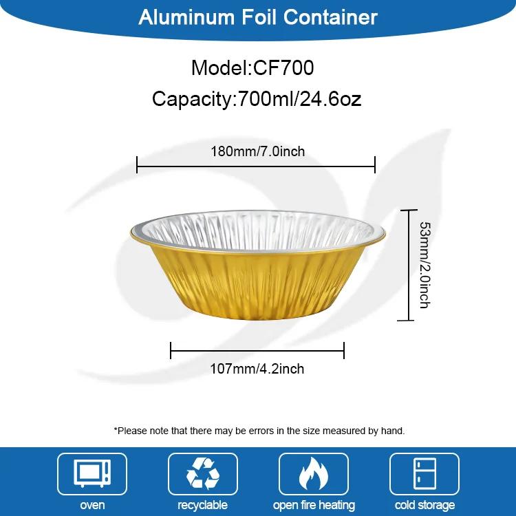 Contenitori monouso in foglio di alluminio di forma rotonda dorata per catering all'aperto