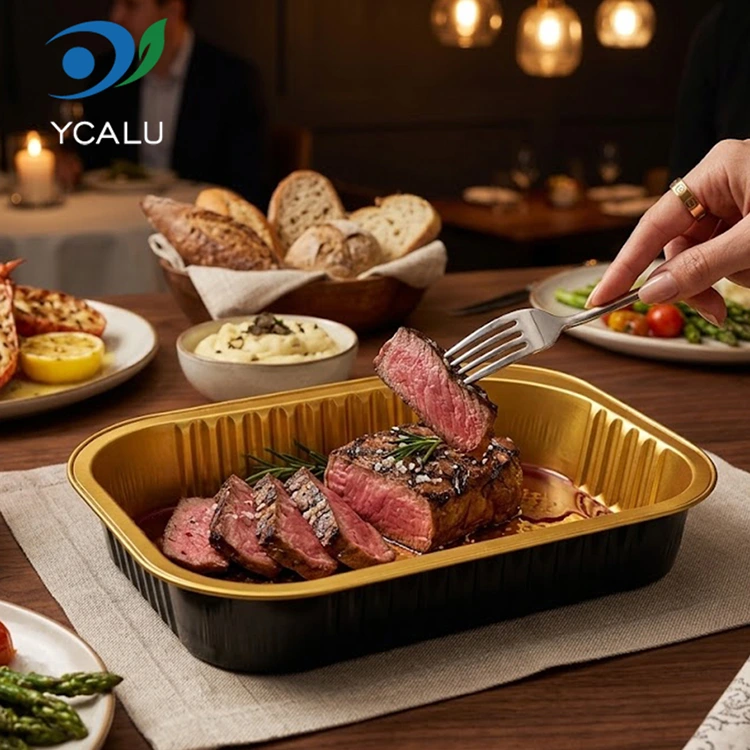 Contenitori monouso rettangolari in foglio di alluminio per ristorazione da asporto