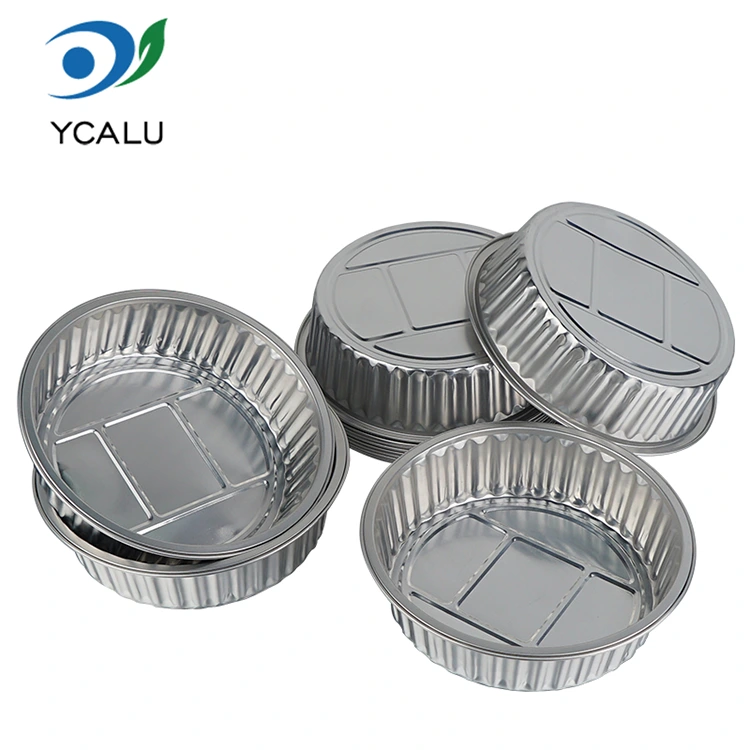 Contenitori monouso in foglio di alluminio per catering confezionati rotondi in argento Contenitori monouso in foglio di alluminio per catering confezionati rotondi in argento