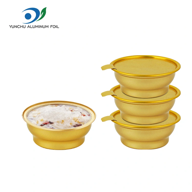 Scatola da asporto rotonda usa e getta piccola ciotola dorata Contenitori in foglio di alluminio Scatola da asporto rotonda usa e getta piccola ciotola dorata Contenitori in foglio di alluminio
