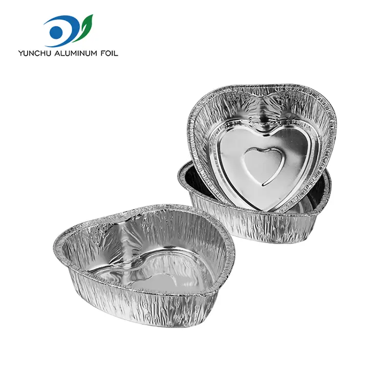 Contenitori in alluminio argento da asporto a forma di cuore