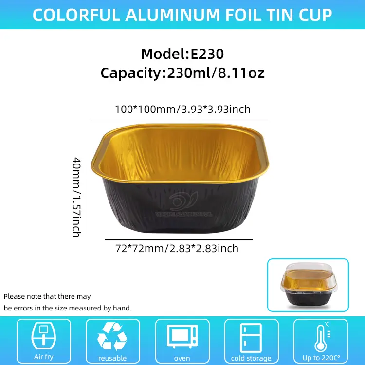 Colora quadrata cottura liscia i contenitori in alluminio