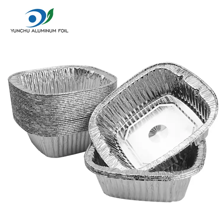 Contenitore in alluminio da asporto argento quadrati