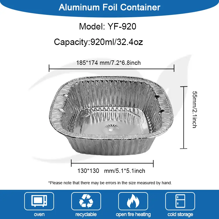Contenitore in alluminio da asporto argento quadrati