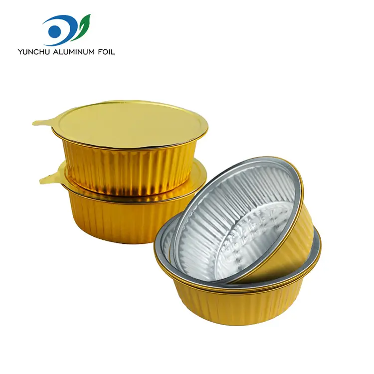 Takeaway piccoli contenitori in alluminio arrotondati.