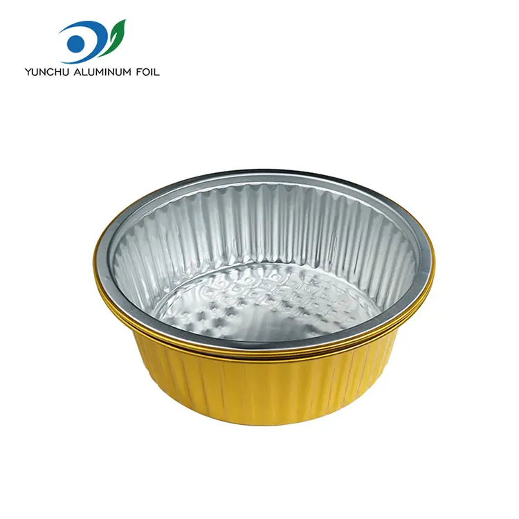 Takeaway piccoli contenitori in alluminio arrotondati.